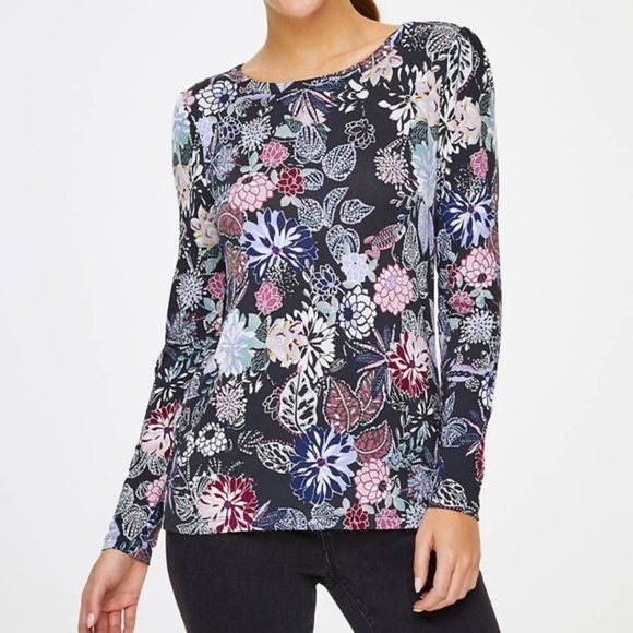 Loft NWT Floral Print Long Sleeve Wrap Back Top Size L - Picture 1 of 10